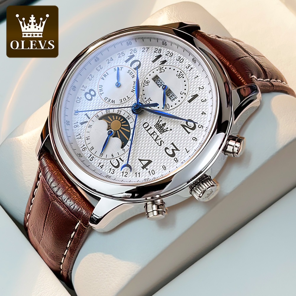 Seiko Watch Presage - OLEVS 6667 Mondphasen-Herrenuhren 7-Zeiger Multifunktionale Automatische