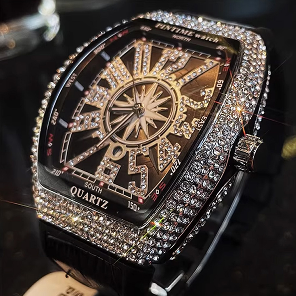 Cartier Watch Tank - Premium Marken-Luxus-Diamantuhr Digitale Diamant-Einlage Schwarze Uhr